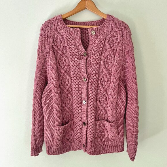Handmade Sweaters - Handmade Wool Cable Knit Cardigan Sweater